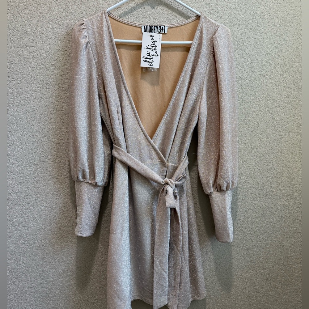 Audrey 3+1 Fairy Dust Long Sleeve Faux Wrap Dress